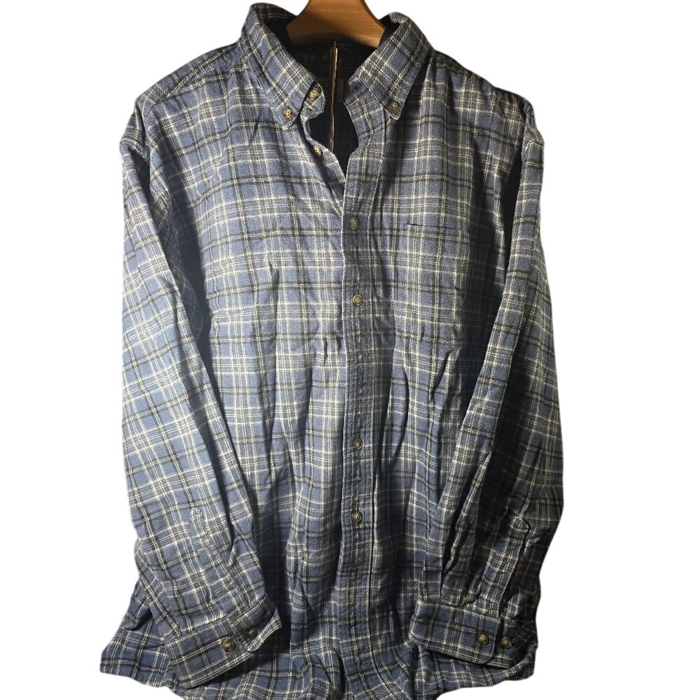 LL Bean Men XL Regular Blue Plaid Flannel Shirt 100% Cotton OMT30 Made in Canada